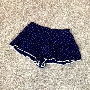 Size Small Womens Vanilla Star Navy Blue Crochet Hem Patterned Short Shorts